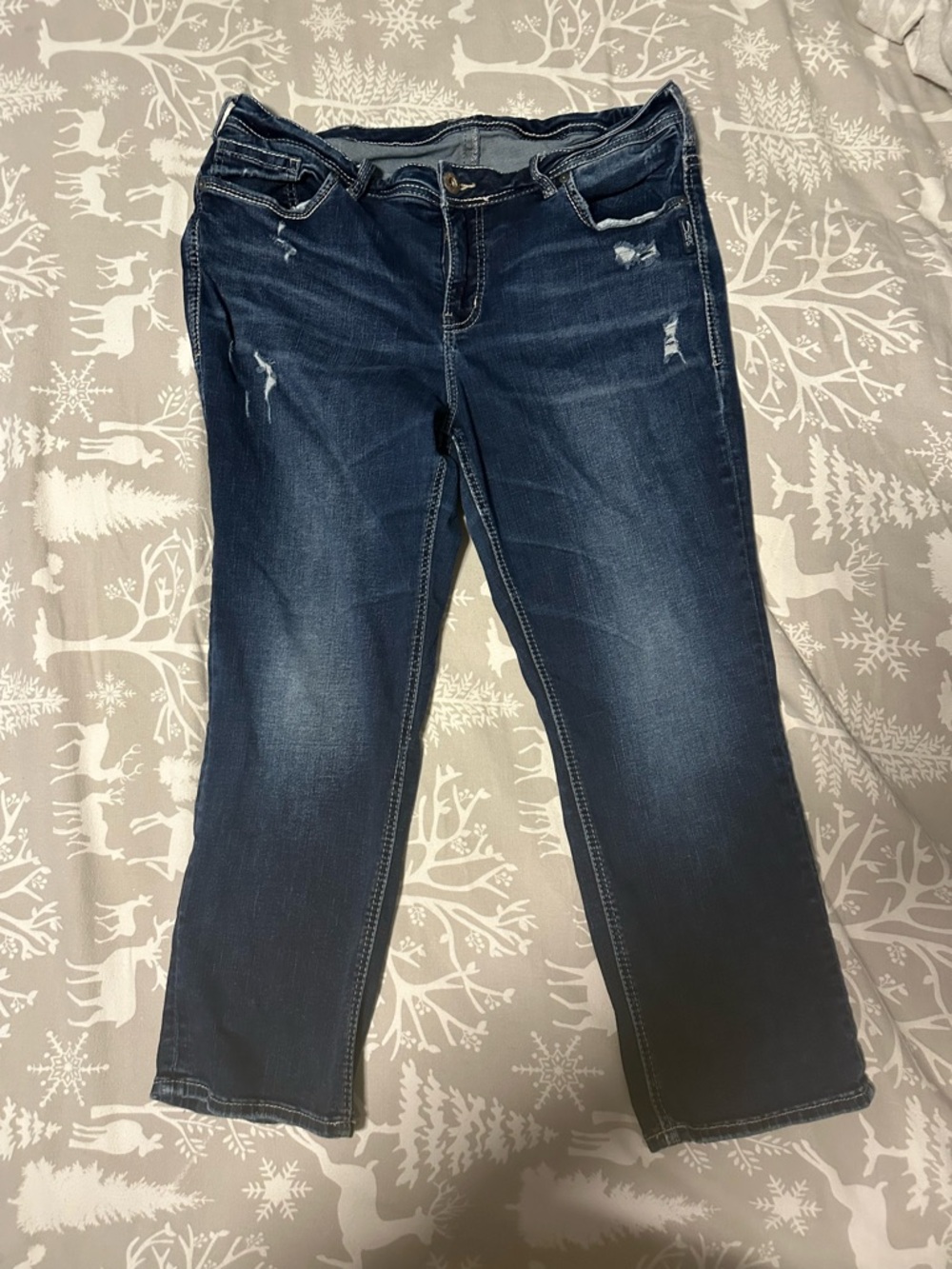 Silver Jeans Dark Blue Cropped Straight Leg Jeans